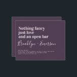 FAIRE-PART DE MARIAGE de typographie amusante BUDG<br><div class="desc">Invitations amis et famille à vous rejoindre pour vos célébrations mariages avec ce faire-part de mariage amusant. Le texte dit : "Rien de fantaisie juste l'amour et une barre ouverte" **VEUILLEZ LIRE AVANT D'ACHETER** Notre petite gamme de papeterie budget mesure 4.5" x 5.6" et s'intègre dans une enveloppe A6, qui...</div>