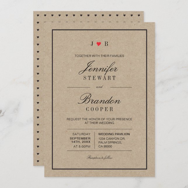 Faire-part de mariage de typographie Kraft simple  (Devant / Derrière)