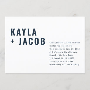 Faire-part de mariage de typographie moderne + min