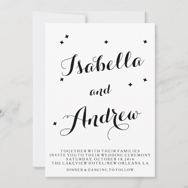 Faire-part de mariage de typographie noir et blanc (Devant)