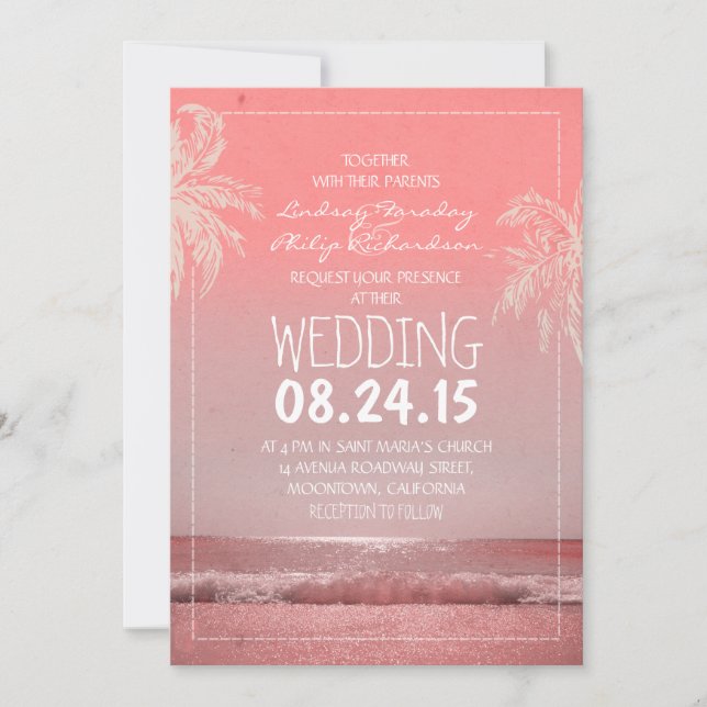 Faire-part de mariage de vagues et de paumes de (Devant)