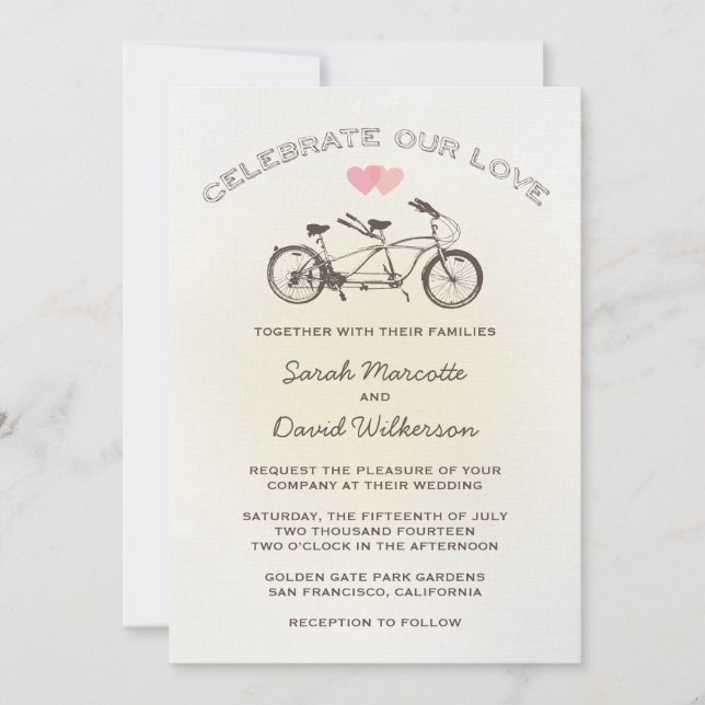 Faire-part de mariage de vélo en tandem jaune (Devant)