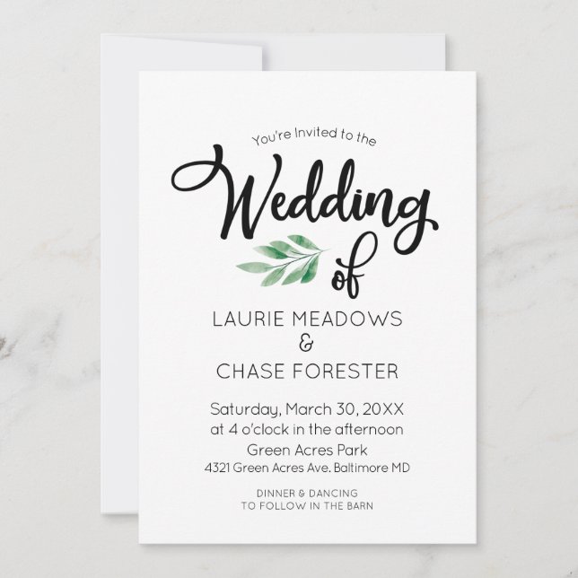 Faire-part de mariage de verdure à l'aquarelle min (Devant)