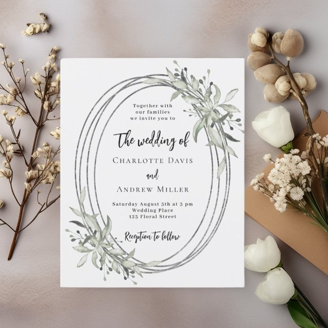 Faire-part de mariage de verdure blanc doux (Créateur téléchargé)