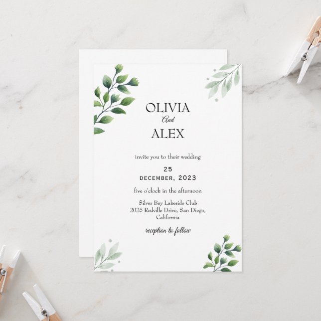 Faire-part de mariage de verdure d'hiver (Devant/Arrière en situation)