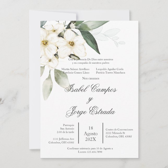 Faire-part de mariage de verdure espagnol (Devant)
