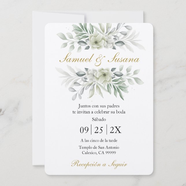 Faire-part de mariage de verdure espagnol (Devant)