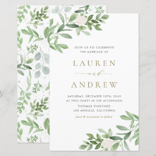 Faire-part de mariage de verdure et de fleurs blan