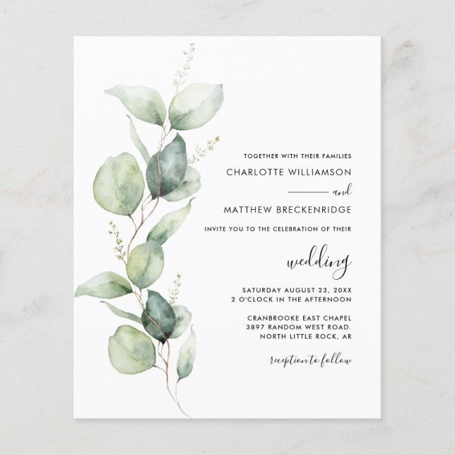 Faire-part de mariage de verdure moderne Eucalyptu (Devant)