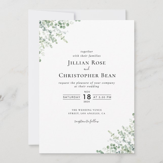 faire-part de mariage de verdure moderne eucalyptu (Devant)