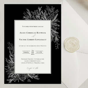 Faire-part de mariage de verdure noir et blanc