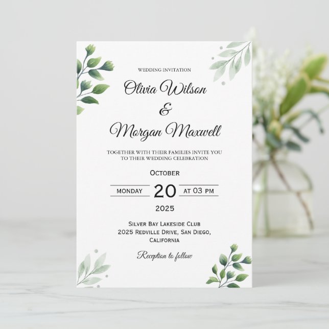 Faire-part de mariage de verdure printanière (Debout devant)