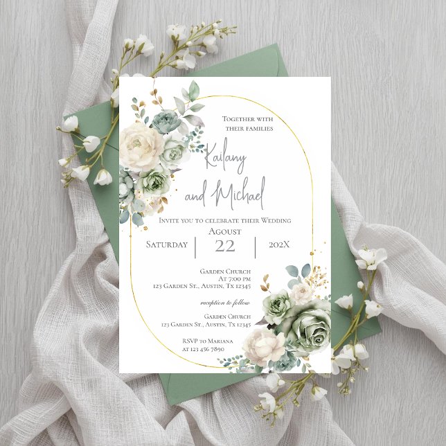 Faire-part de mariage de verdure sauge (Créateur téléchargé)