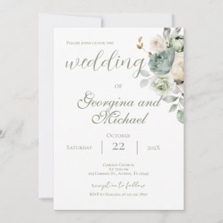 Faire-part de mariage de verdure sauge