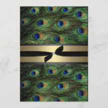 Faire-part de mariage de vert et d'or de paon