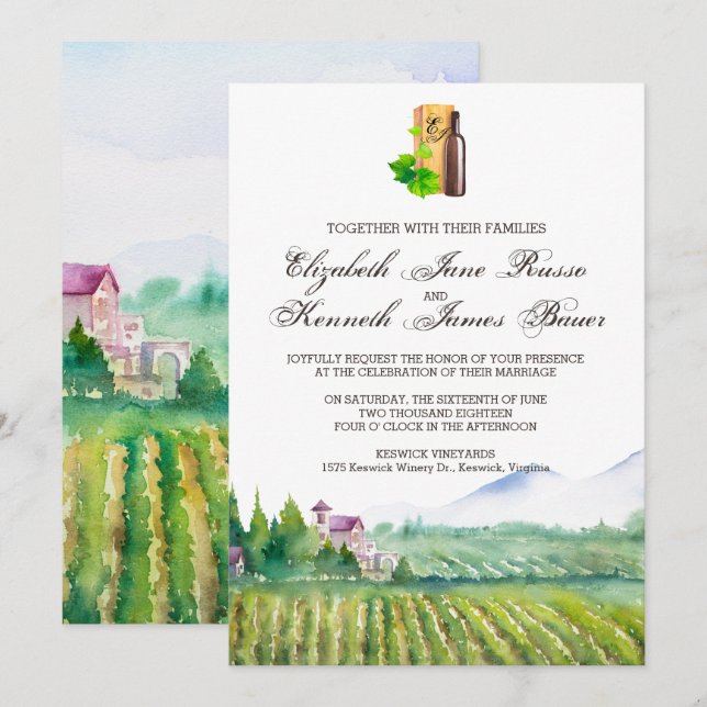 Faire-part de mariage de vignoble (Devant / Derrière)
