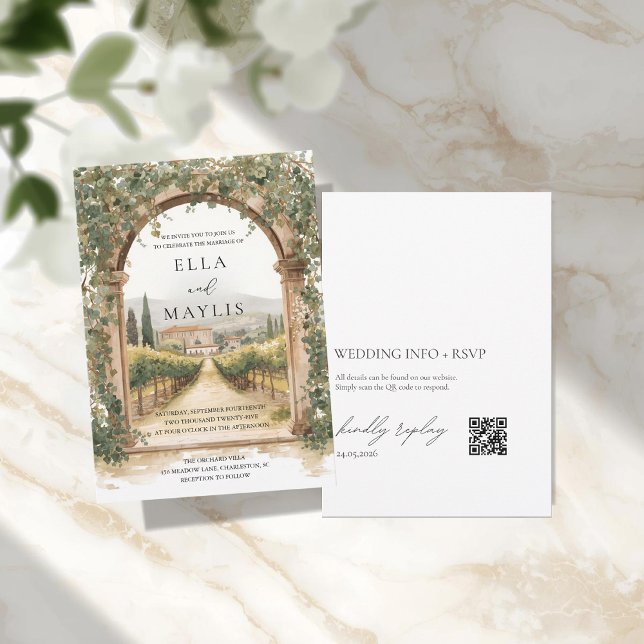 Faire-part de mariage de vignoble italien avec arc (Créateur téléchargé)