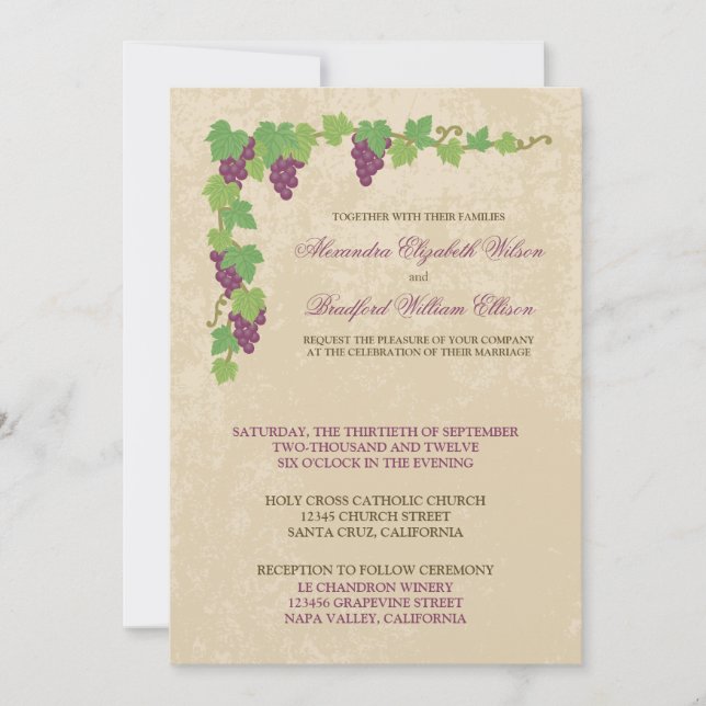 Faire-part de mariage de vignoble (Texture parchem (Devant)