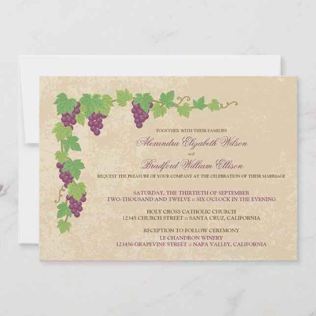 Faire-part de mariage de vignoble (Texture parchem (Devant)