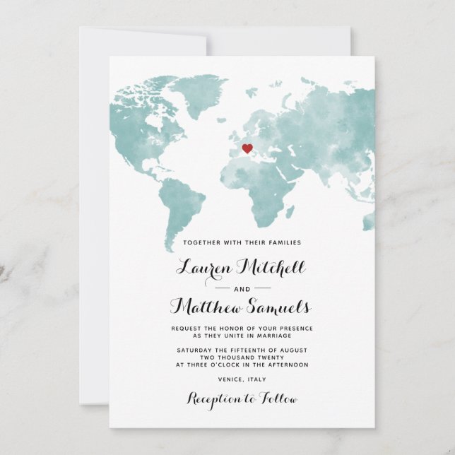 Faire-part de mariage de voyage de destination (Devant)
