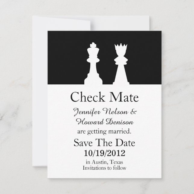 Faire-part de mariage d'échecs à la date de sauveg (Devant)