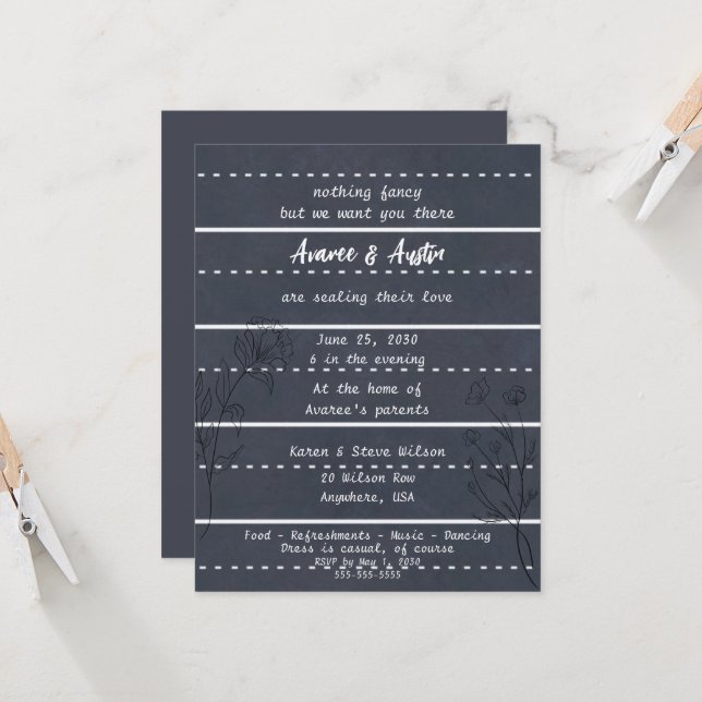 Faire-part de mariage décontracté tableau noir de  (Devant/Arrière en situation)