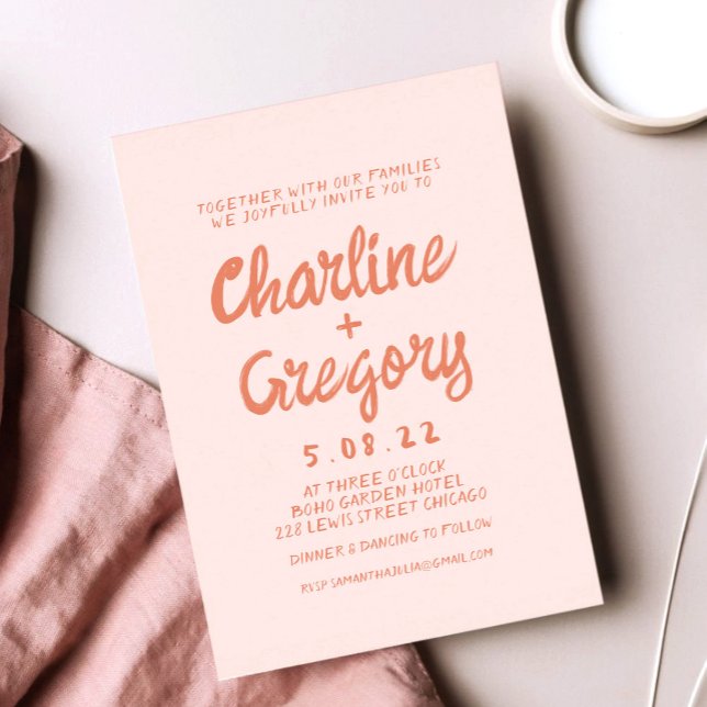 Faire-part de mariage d'écriture manuscrite rose e (Créateur téléchargé)