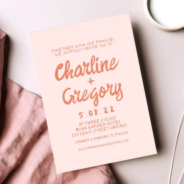 Faire-part de mariage d'écriture manuscrite rose e (Créateur téléchargé)