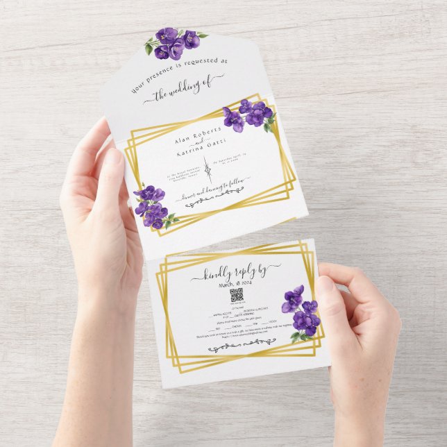Faire-part de mariage Deep Purple Violets Tout en  (Déchirure)