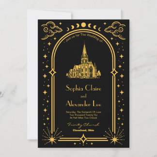 Faire-part de mariage d'église Mystical Deco noir
