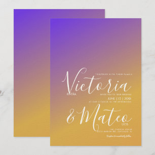 Faire-part de mariage dégradé violet jaune