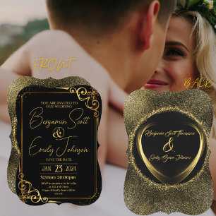 faire-part de mariage d'élégance moderne or et noi