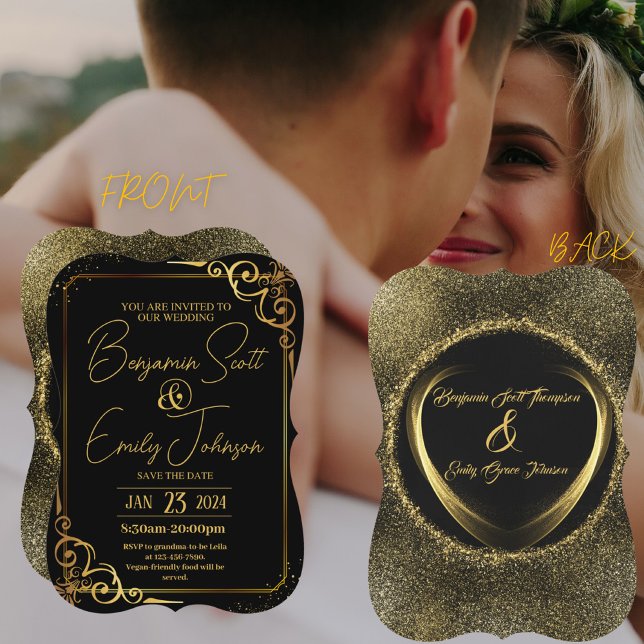 faire-part de mariage d'élégance moderne or et noi (Créateur téléchargé)