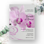Faire-part de mariage d'élégance orchidée rose<br><div class="desc">La jolie invitation de mariage rose Elegance Orchid crée un ton classieux pour votre cérémonie de mariage imminente. Cette élégante invitation à mariage fleurie personnalisée présente une photo florale d'une fleur d'orchidées phalaenopsis rose fleuris sur la tige avec un fond blanc et des tourbillons roses. Disponible sous forme d'invitation imprimée...</div>