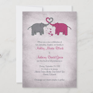 Faire-part de mariage d'éléphant rose et gris