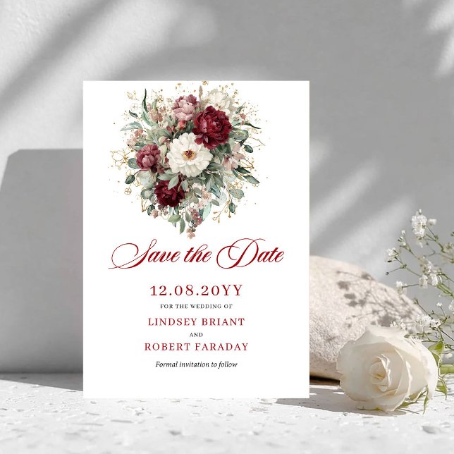 Faire-part de mariage délicat rose burgundy (Delicate Blush Burgundy Floral Save The Date)