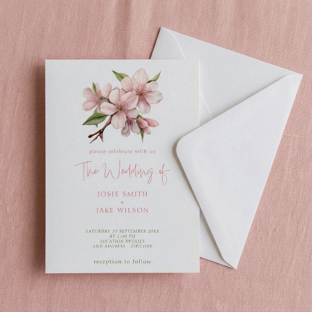 Faire-part de mariage d'en-tête de fleur de cerisi (Soft cherry blossom header wedding invitation.)