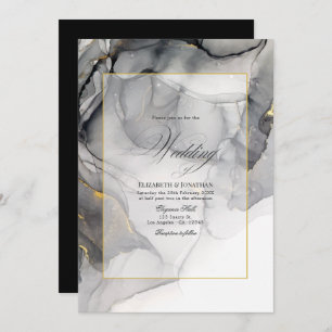 Faire-part de mariage d'encre d'alcool noir et or