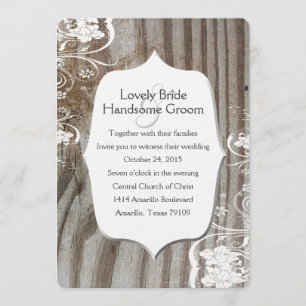 Faire-part de mariage dentelle en bois vintage