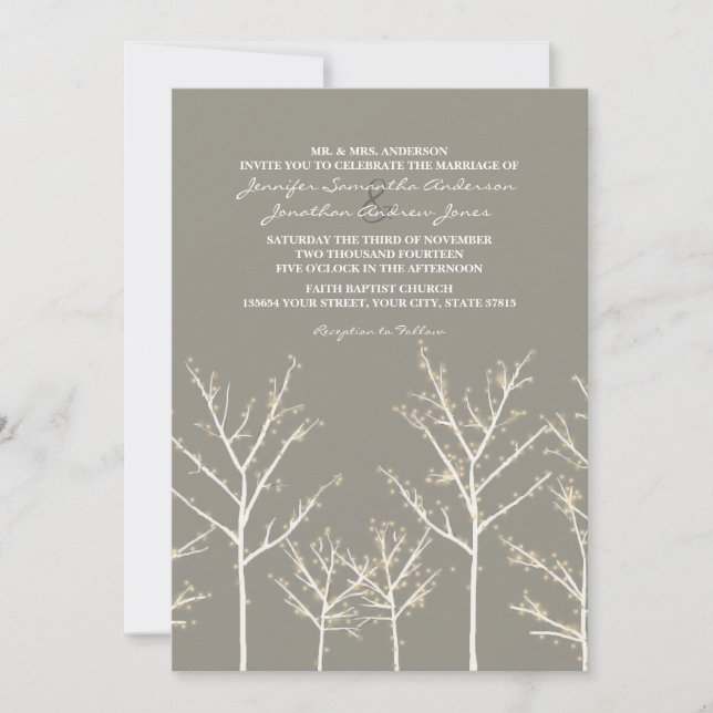 Faire-part de mariage des arbres d'hiver gris et b (Devant)