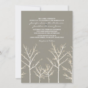 Faire-part de mariage des arbres d'hiver gris et b