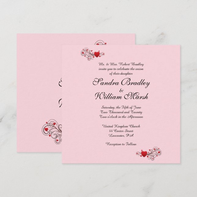 Faire-part de mariage des coeurs (Devant / Derrière)