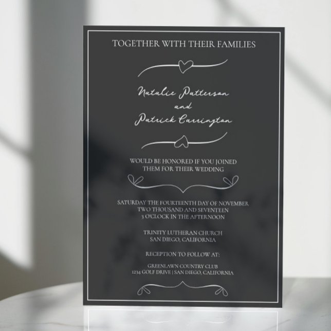 Faire-part de mariage des Coeurs Grisés (Gray Hand Drawn Hearts Wedding Invitation)