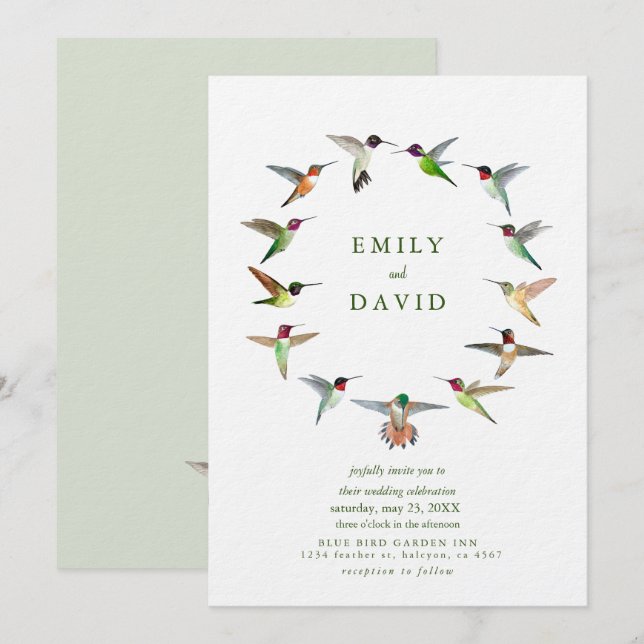 Faire-part de mariage des colibris (Devant / Derrière)