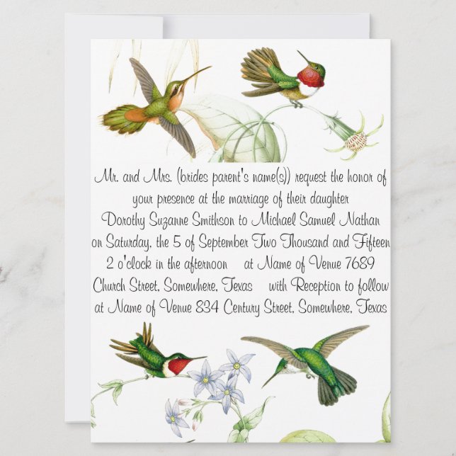 Faire-part de mariage des colibris et des fleurs (Devant)