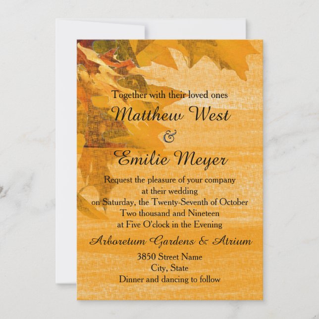 Faire-part de mariage des congés d'automne (Devant)