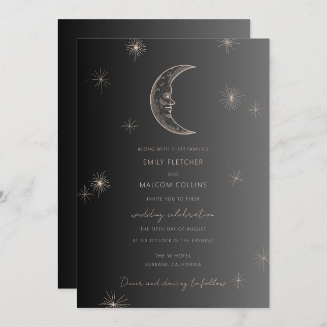 Faire-part de mariage des étoiles de lune céleste (Devant / Derrière)