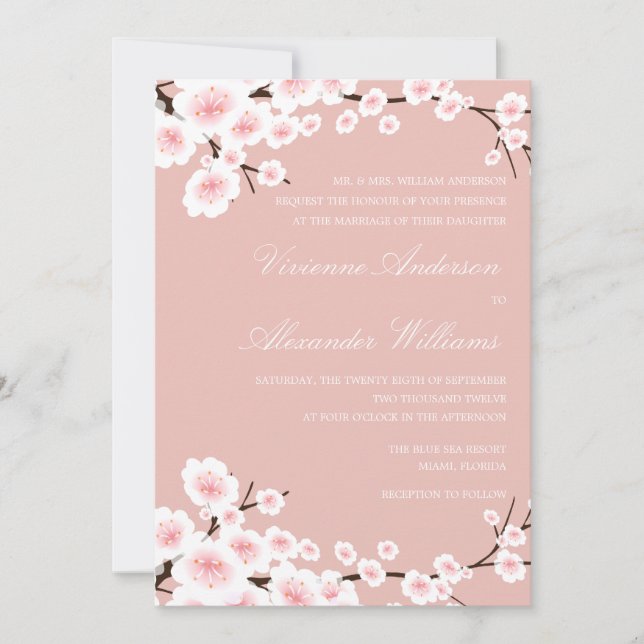 FAIRE-PART DE MARIAGE DES FLEURS DE CERISIER (Devant)