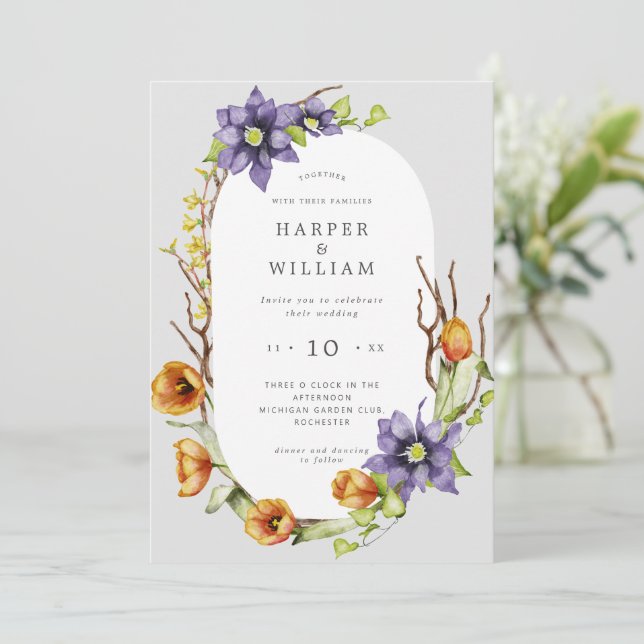 Faire-part de mariage des fleurs de printemps d'ea (Debout devant)