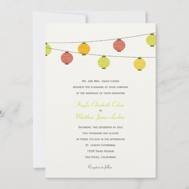 Faire-part de mariage des lanternes accrochées (Devant)